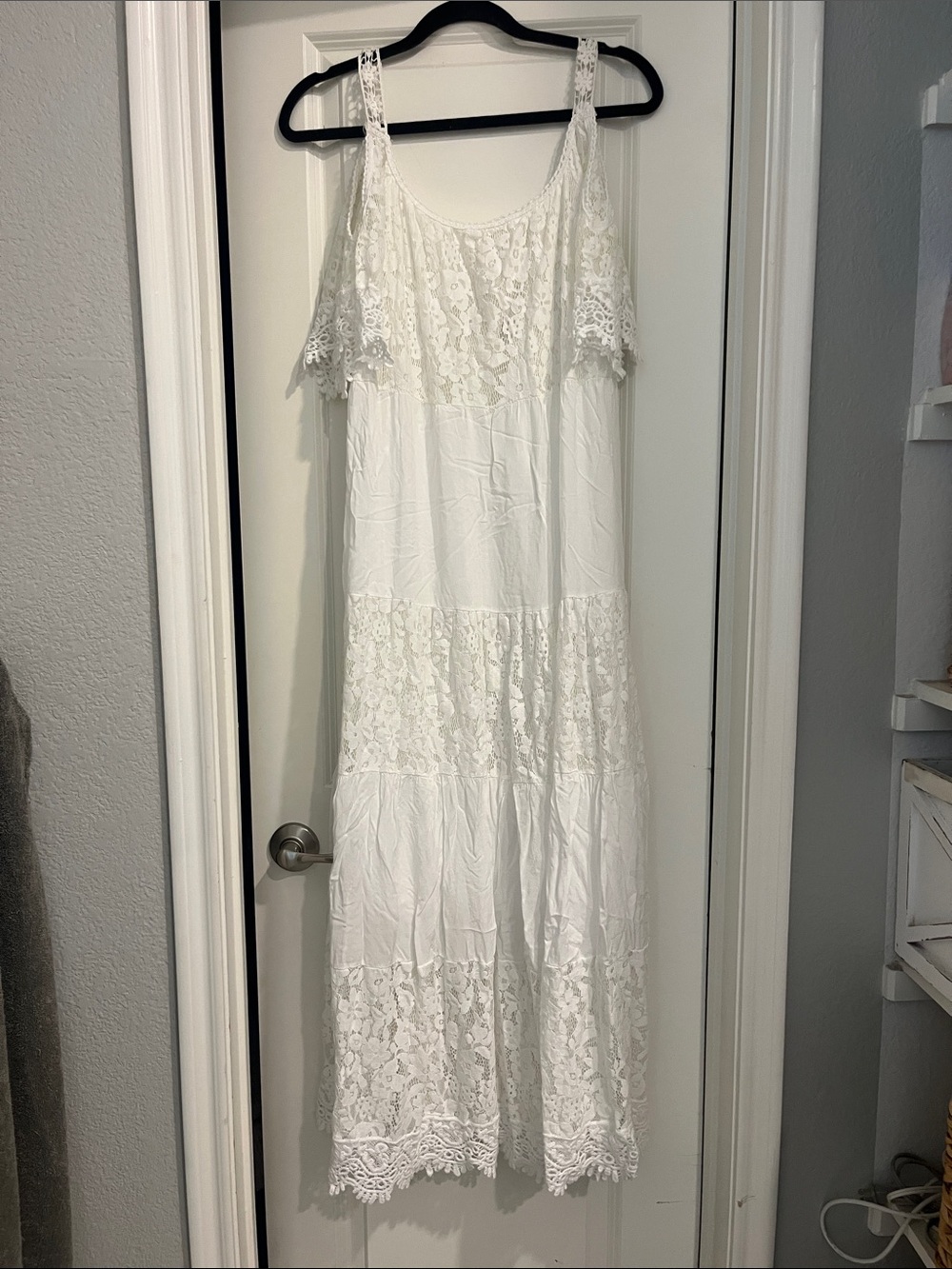 Impressions White Lace Tiered Maxi Dress